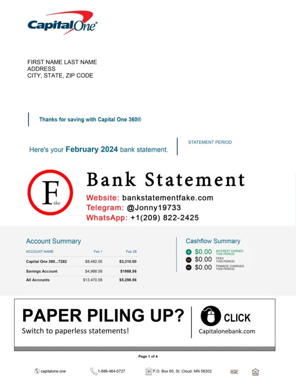 Fake capital one bank statement template