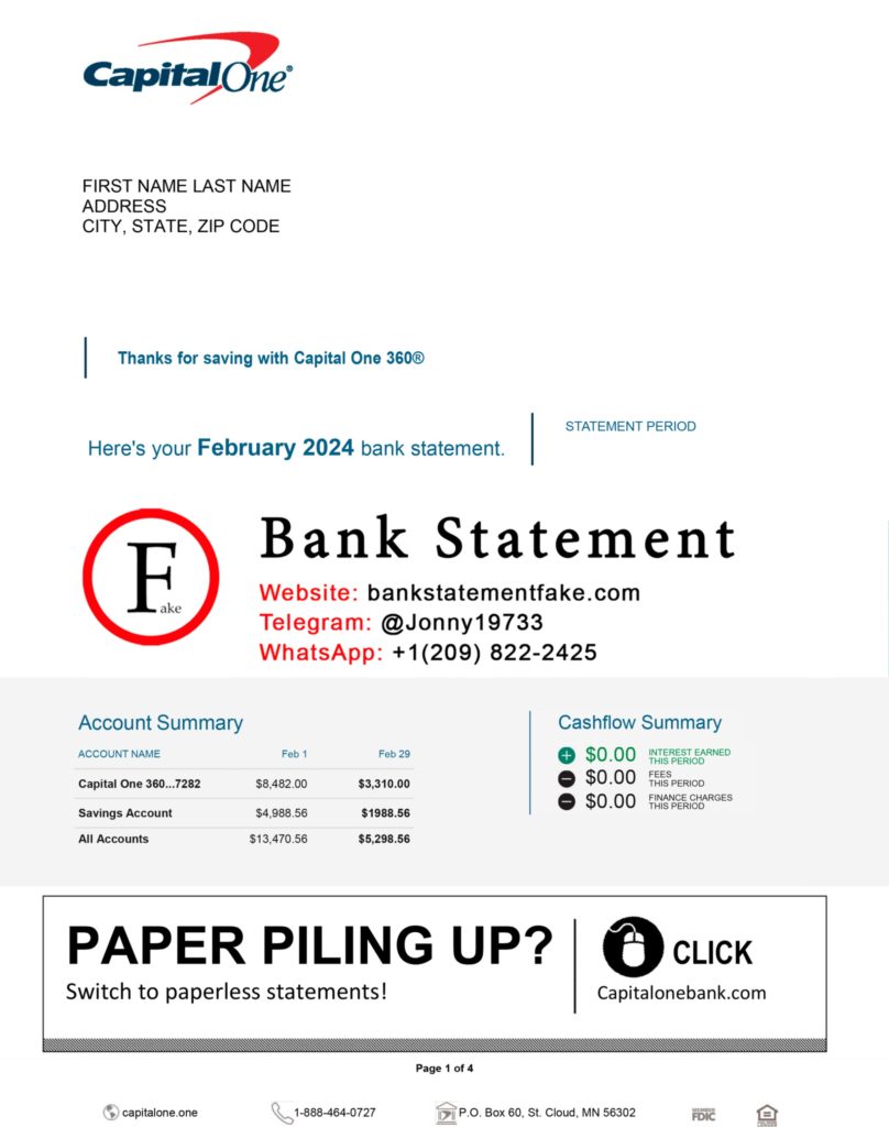 Fake capital one bank statement template