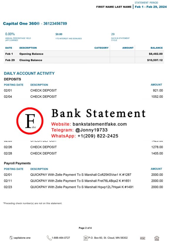 fake capital one bank statement template