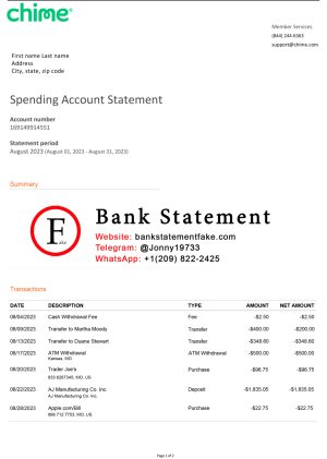 Fake chime bank statement template