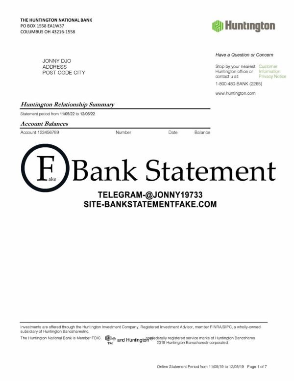 Fake huntington bank statement template