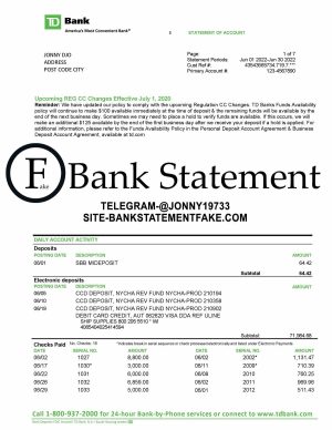 Fake td bank statement template