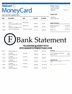 Fake walmart money card bank statement template