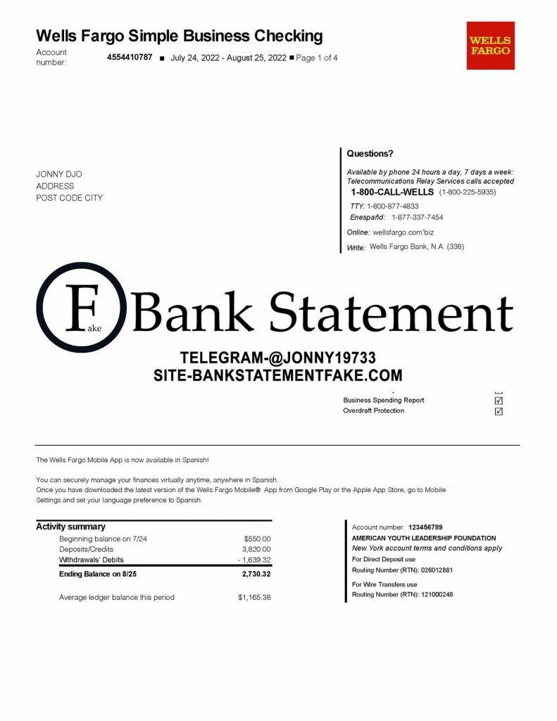 Fake wells fargo bank statement template