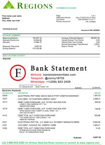 Fake regions bank statement template