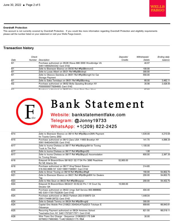 fake bank statement wells fargo