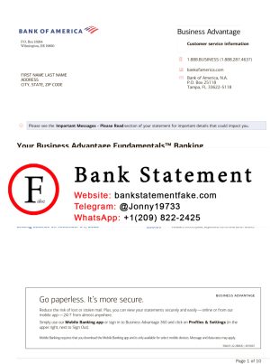 Fake bank of America bank statement template