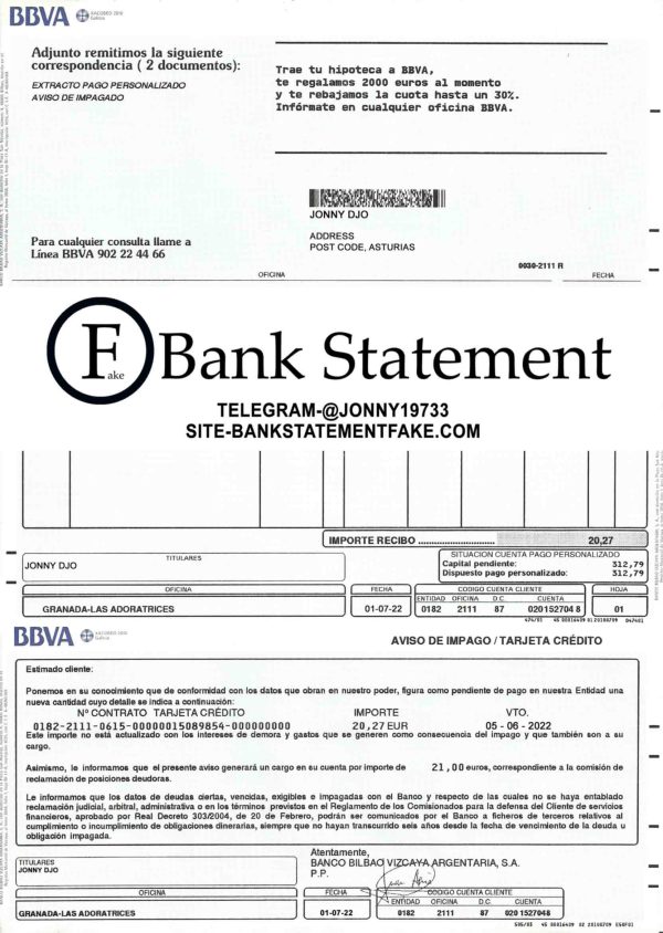 bbva bank statement template
