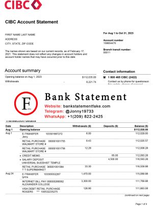 CANADA CIBC Bank Statement Template