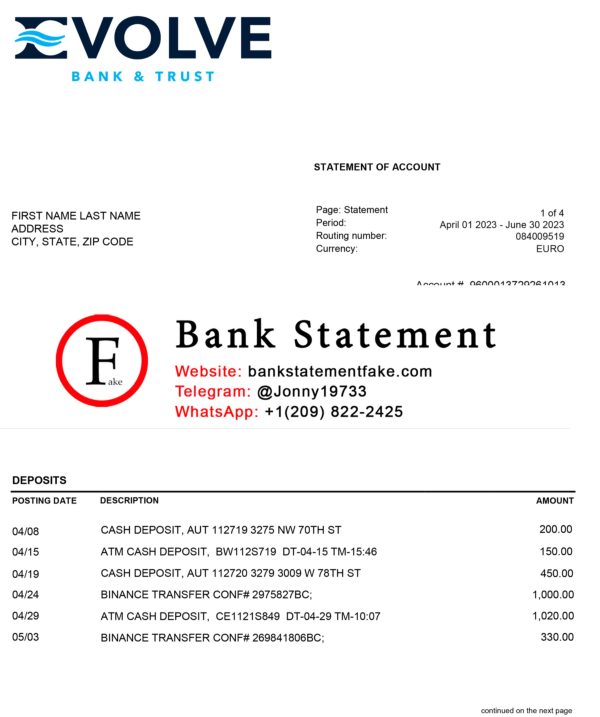 ESTONIA EVOLVE Bank Statement Template