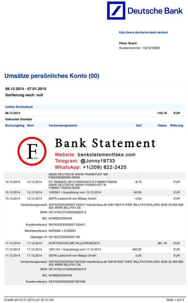 GERMANY DEUTSCHE Bank Statement Template