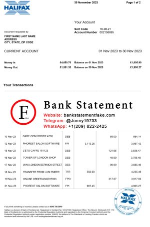 IRELAND HALIFAX Bank Statement Template