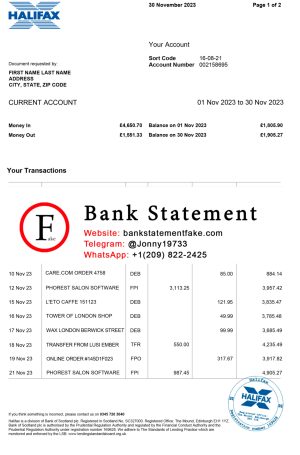 Halifax Bank Statement template