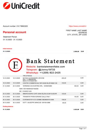 ITALY UNICREDIT Bank Statement Template