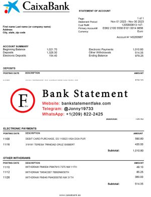 Spain Caixa Bank Statement Template