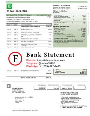 CANADA TD Bank Statement Template