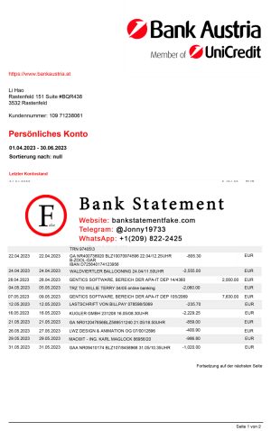 AUSTRIA UNICREDIT Bank Statement Template