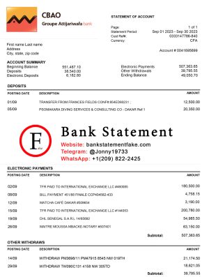 SENEGAL CBAO Bank Statement Template