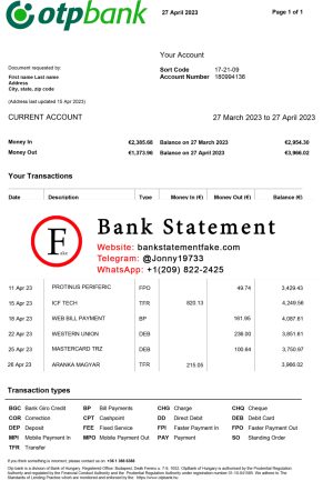 HUNGARY OTP Bank Statement Template